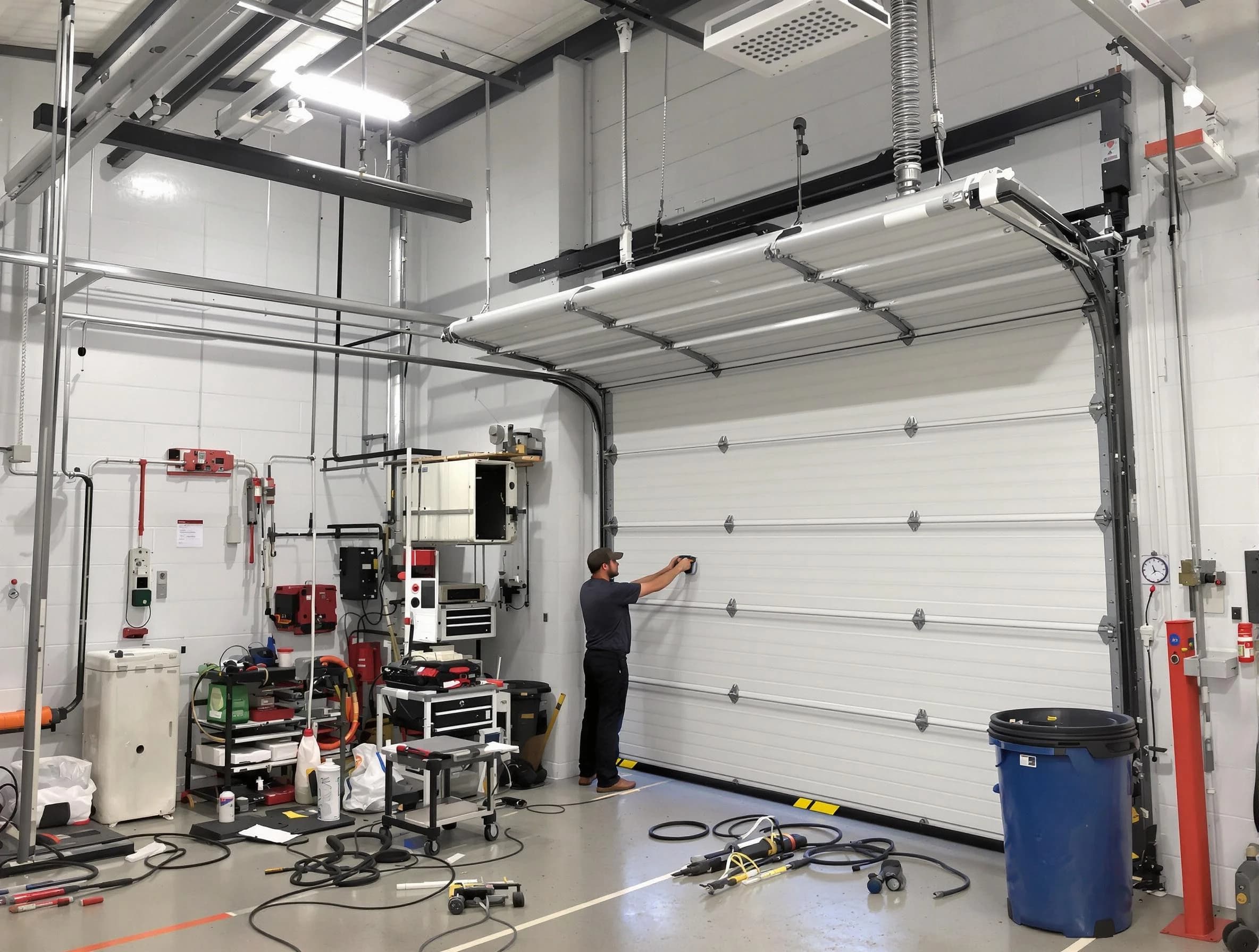 Robinson Garage Door Repair certified technician performing commercial door repair at a Robinson business facility