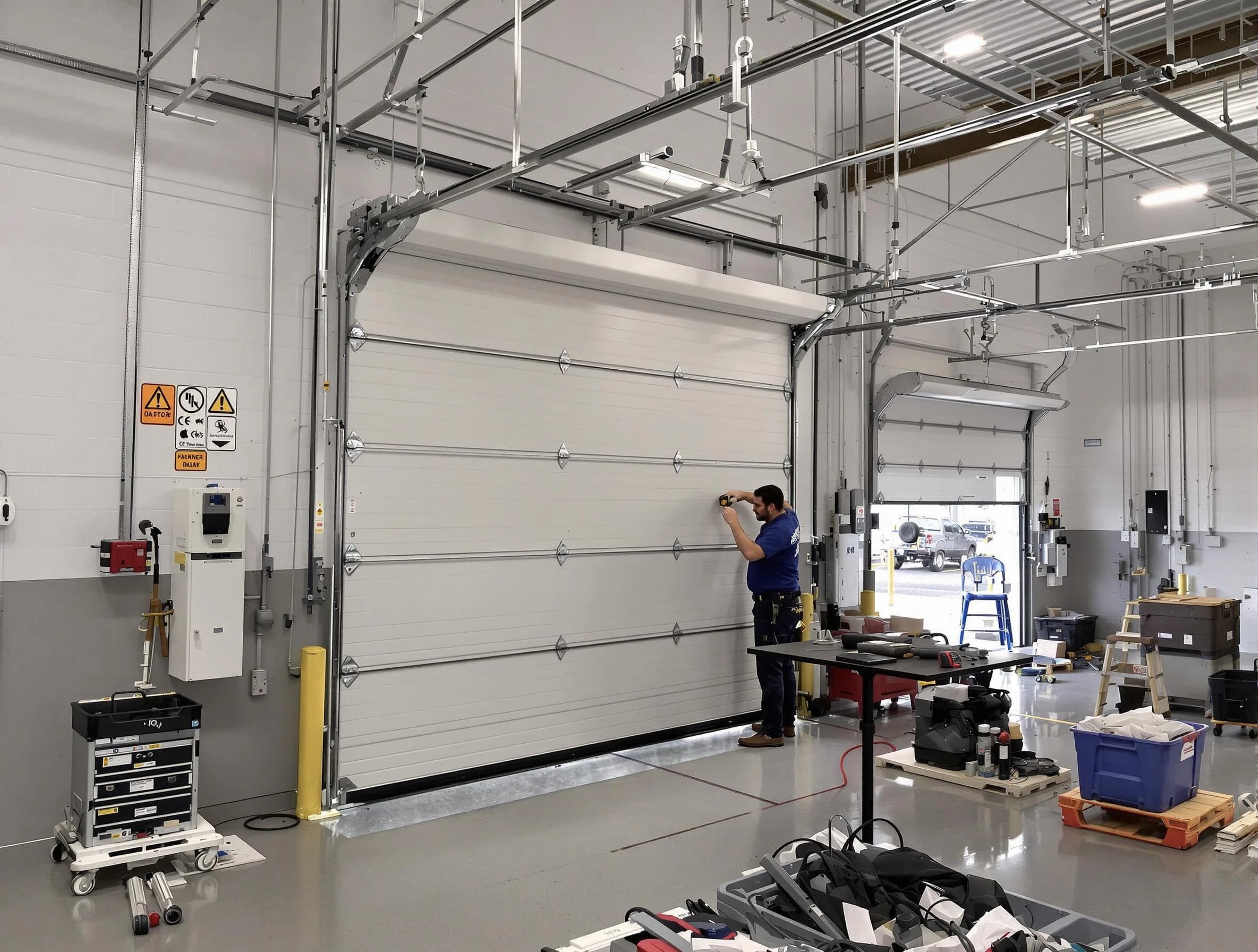 Commercial garage door repair being performed by Robinson Garage Door Repair expert in Robinson