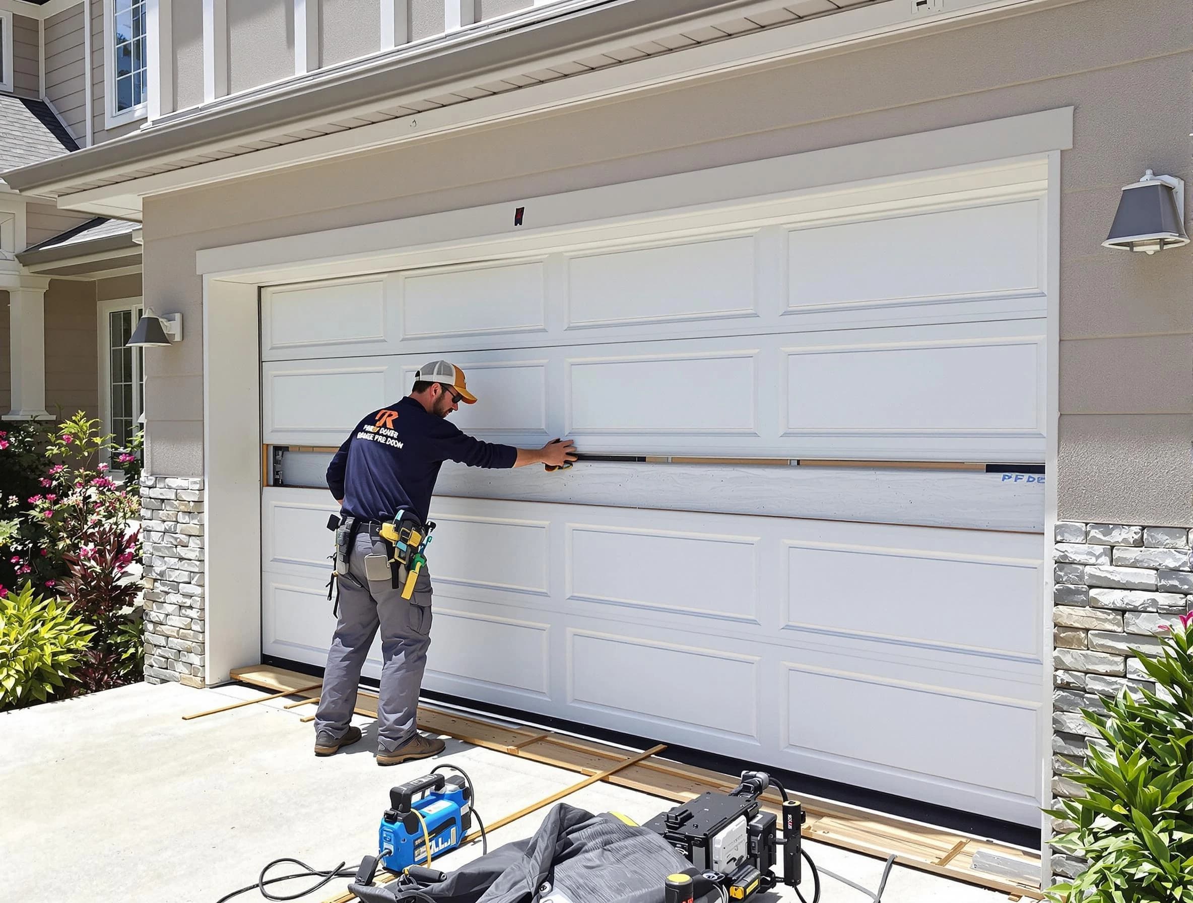 Robinson Garage Door Repair team performing complete garage door replacement at Robinson residence