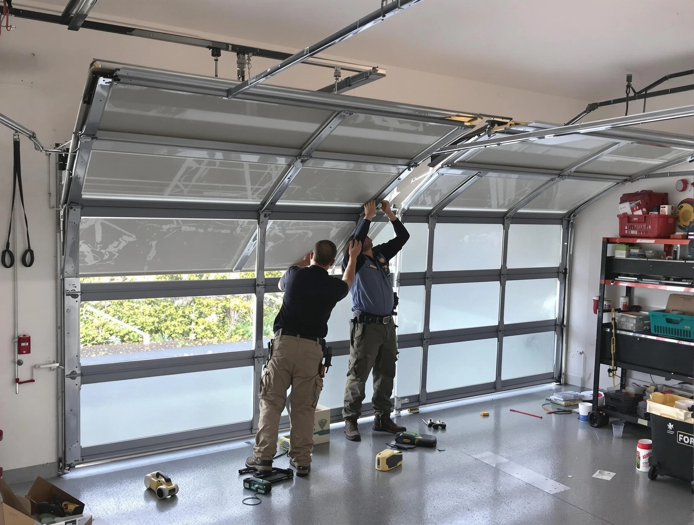 Robinson Garage Door Repair expert performing precise panel replacement on Robinson garage door