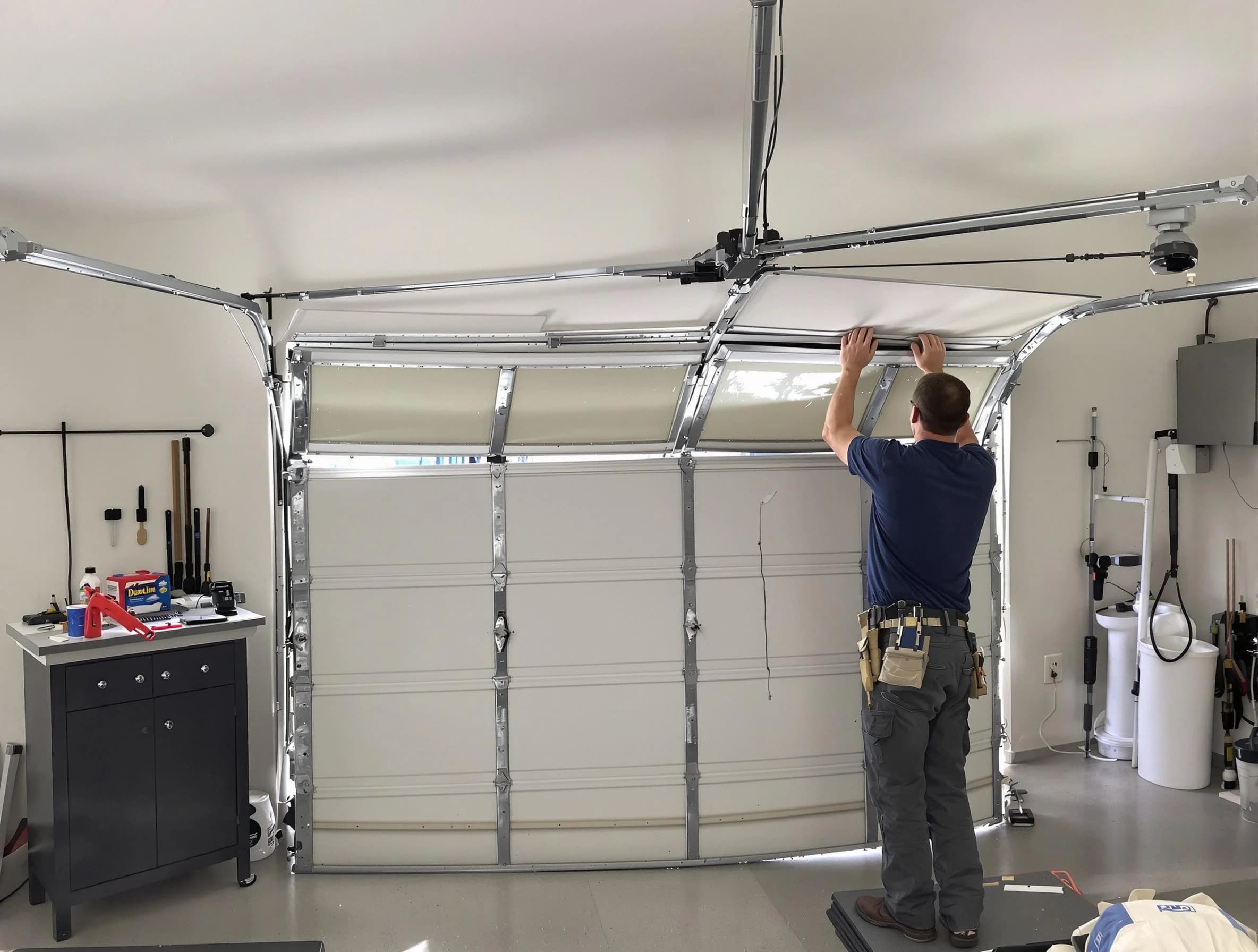 Robinson Garage Door Repair specialist performing precise section replacement on Robinson garage door