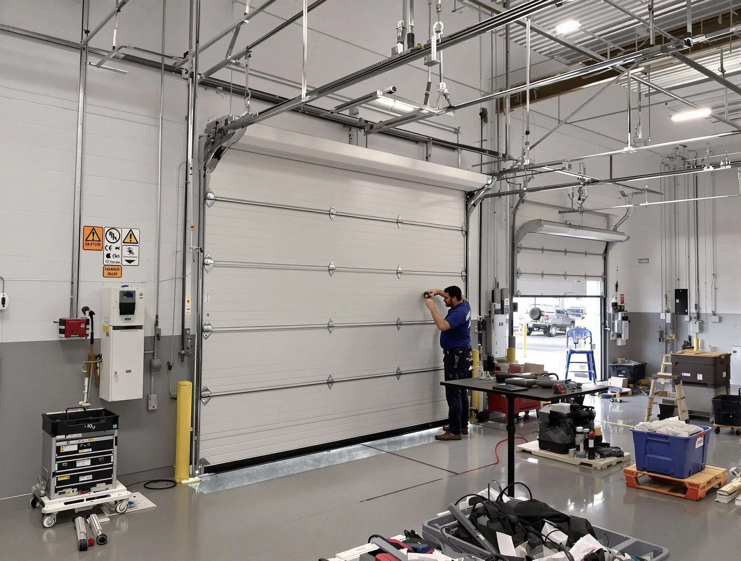 Commercial garage door repair being performed by Robinson Garage Door Repair expert in Robinson