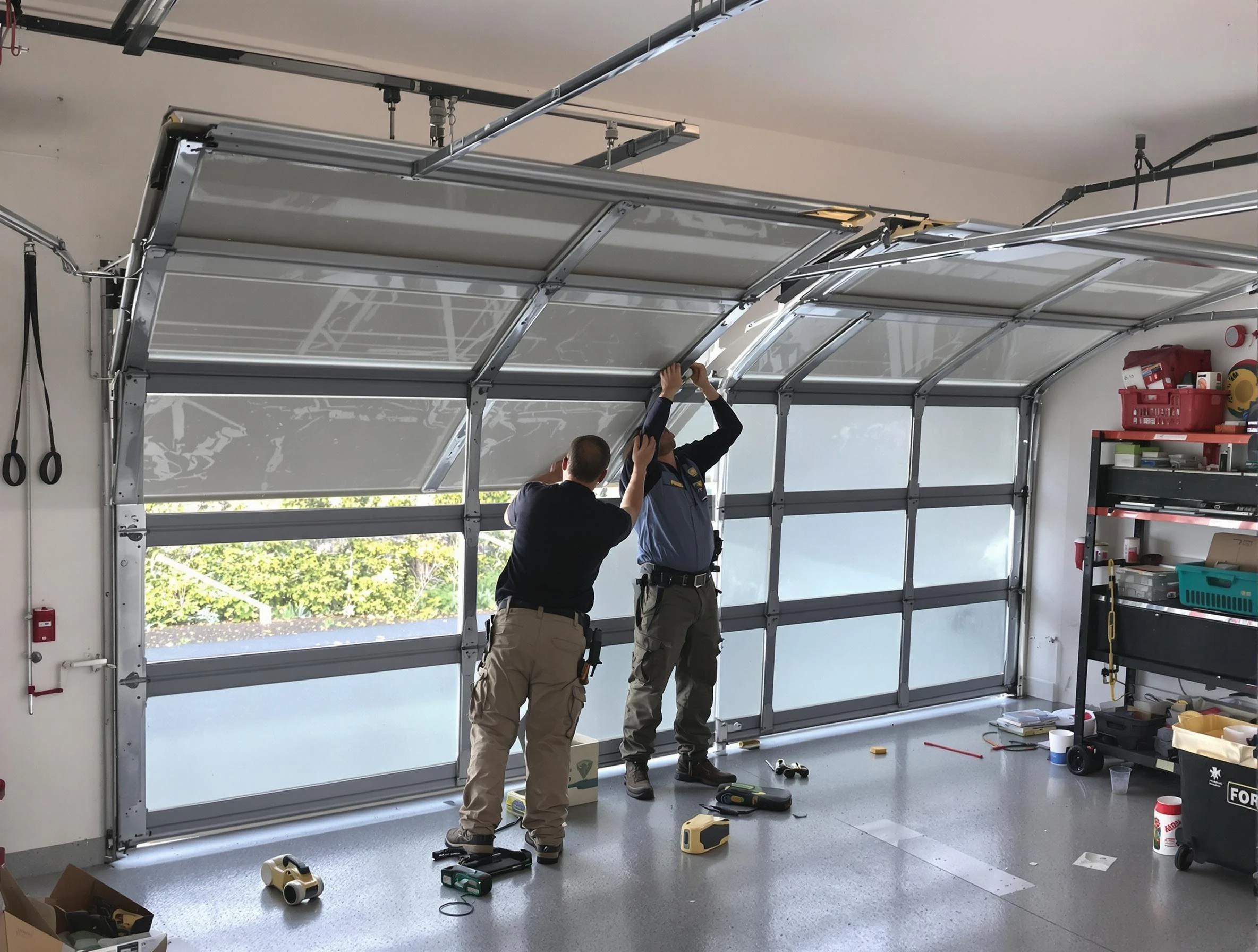 Robinson Garage Door Repair expert performing precise panel replacement on Robinson garage door