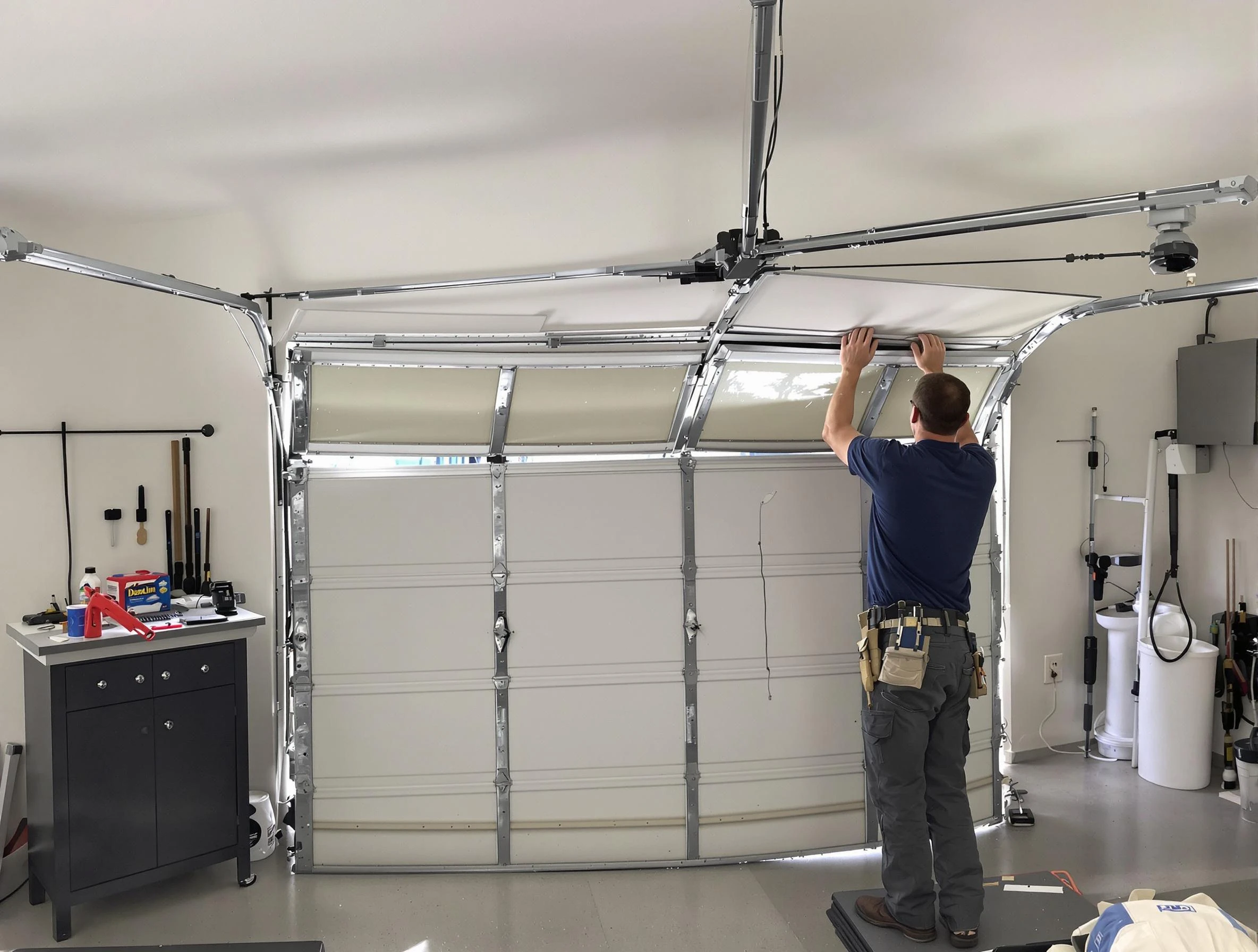 Robinson Garage Door Repair specialist performing precise section replacement on Robinson garage door