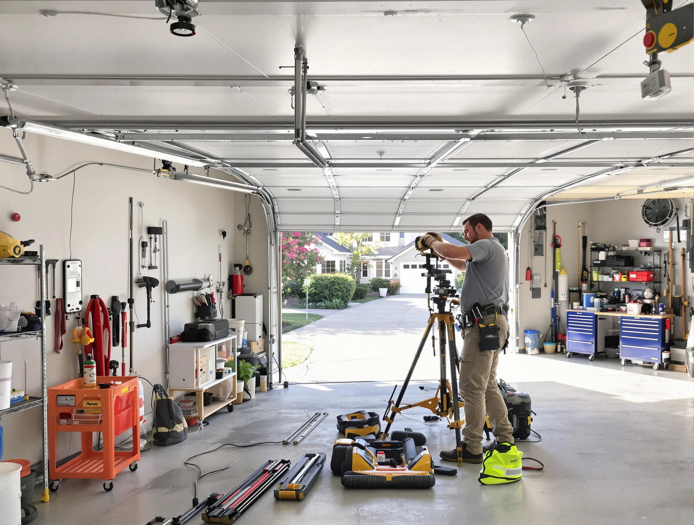 Robinson Garage Door Repair specialist performing laser-guided track alignment in Robinson